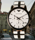 Emporio Armani Luigi Large Chronograph White Dial Two Tone Fabric Strap Watch for Men- AR1859