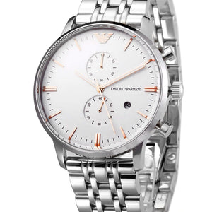 Emporio Armani Chonograph SIlver Dial Silver Steel Strap Watch For Men - AR1933