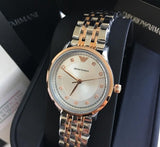 Emporio Armani Alpha Silver Dial Two Tone Steel Strap Watch for Women - AR1962