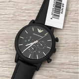 Emporio Armani Luigi Chronohraph Black Dial Black Leather Strap Watch For Men - AR1970