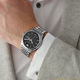 Emporio Armani Zeta Black Dial Silver Steel Strap Watch for Men - AR1977