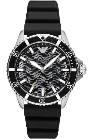 Emporio Armani Meccanico Automatic Black Dial Black Silicone Strap Watch For Men - AR60062