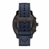 Emporio Armani Sportivo Chronograph Silver Dial Blue Leather Strap Watch for Men - AR6086