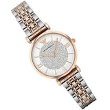 Emporio Armani Gianni T Bar Quartz White Dial Two Tone Steel Strap Watch For Women - AR80035