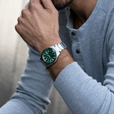 Citizen Eco Drive Vintage Green Dial Silver Steel Strap Watch For Men - AW1598-70X