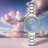 Emporio Armani Cleo Sunray Blue Dial Silver Steel Strap Watch for Women - AR11585