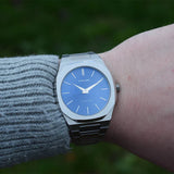 D1 Milano Ultra Thin Blue Dial Silver Steel Watch for Men - D1-UTBJ03