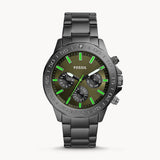 Fossil Bannon Multifunction Chronograph Green Dial Grey Steel Strap Watch for Men - BQ2504