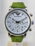 Emporio Armani Chronograph White Dial Green Rubber Strap Watch For Men - AR11022