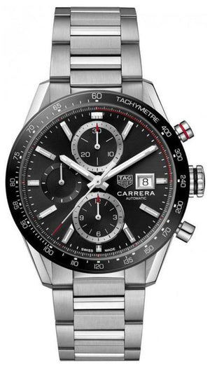 Tag Heuer Carrera Automatic Chronograph Black Dial Silver Steel Strap Watch for Men - CBM2110.BA0651