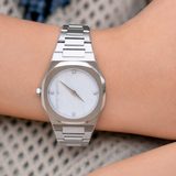D1 Milano Ultra Thin Marble White Dial Silver Steel Strap Watch for Women - D1-UTBL13
