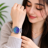 D1 Milano Ultra Thin Chromo Purple Sync Dial Silver Steel Strap Watch for Women - D1-UTBJ43