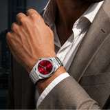 D1 Milano Ultra Thin Red Dial Silver Steel Strap Watch for Men - D1-UTBJ05