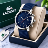 Lacoste Replay Chronograph Blue Dial Blue Leather Strap Watch for Men - 2011176
