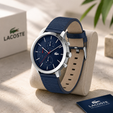 Lacoste Replay Chronograph Blue Dial Blue Leather Strap Watch for Men - 2011176