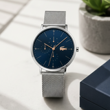 Lacoste Moon Multifunction Blue Dial Silver Mesh Strap Watch for Men - 2011024