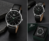Lacoste Club Multidial Black Dial Black Leather Strap Watch for Men - 2011226