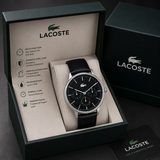 Lacoste Club Multidial Black Dial Black Leather Strap Watch for Men - 2011226