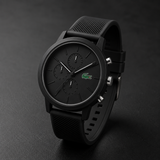 Lacoste 12.12 Chronograph Black Dial Black Silicon Strap Watch for Men - 2011243