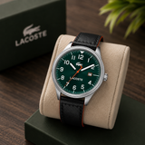 Lacoste Continental Green Dial Black Leather Strap Watch for Men - 2011019