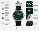 Lacoste Continental Green Dial Black Leather Strap Watch for Men - 2011019