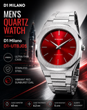 D1 Milano Ultra Thin Red Dial Silver Steel Strap Watch for Men - D1-UTBJ05