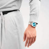 D1 Milano Square Maldives Sea Blue Dial Silver Steel Strap Watch for Men - D1-SQBJ05