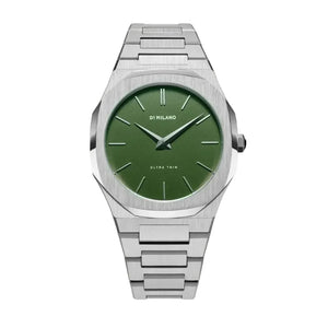 D1 Milano Ultra Thin Moss Green Dial Silver Steel Strap Watch for Men - D1-UTBJ06