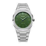 D1 Milano Ultra Thin Moss Green Dial Silver Steel Strap Watch for Men - D1-UTBJ06