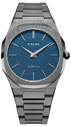 D1 Milano Ultra Thin Blue Dial Gray Steel Strap Watch for Men - D1-UTBJ12