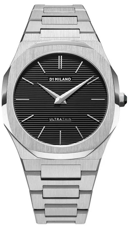 D1 Milano Ultra Thin Black Dial Silver Steel Strap Watch for Men - D1-UTBJ14