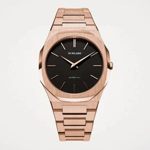 D1 Milano Ultra Thin Black Dial Gold Steel Strap Watch for Men - D1-UTBJ42