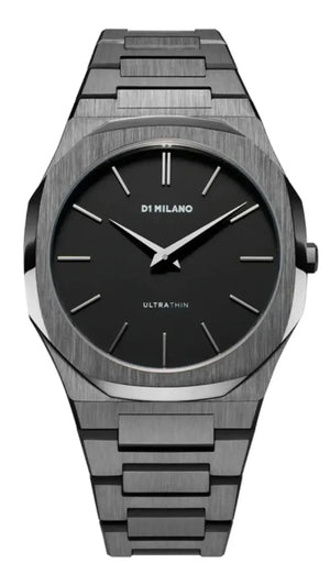 D1 Milano Ultra Thin Re-Gun Black Dial Gray Steel Strap Watch for Men - D1-UTBJ41