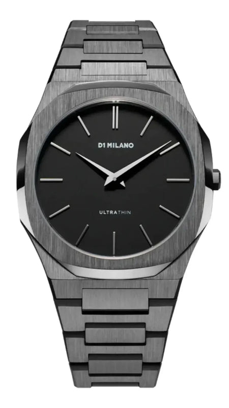 D1 Milano Ultra Thin Re-Gun Black Dial Gray Steel Strap Watch for Men - D1-UTBJ41