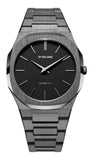D1 Milano Ultra Thin Re-Gun Black Dial Gray Steel Strap Watch for Men - D1-UTBJ41