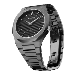 D1 Milano Ultra Thin Black Dial Gray Steel Strap Watch for Men - D1-UTBJ15
