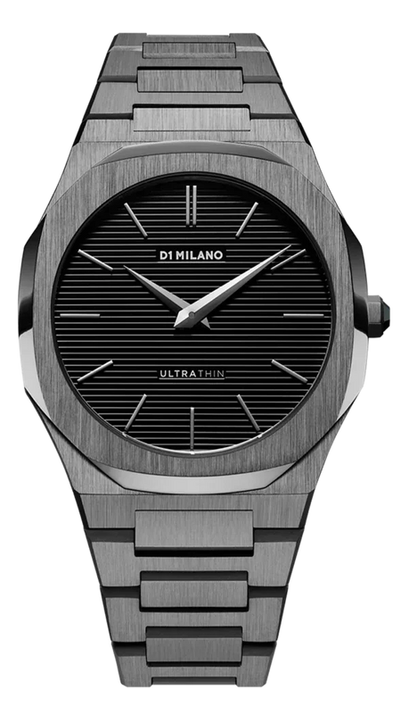 D1 Milano Ultra Thin Black Dial Gray Steel Strap Watch for Men - D1-UTBJ15