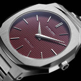 D1 Milano Ultra Thin Bordeaux Red Dial Silver Steel Strap Watch for Unisex - D1-UTBJ11