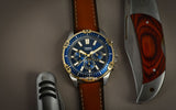 Fossil Garrett Chronograph Blue Dial Brown Leather Strap Watch for Men - FS5625