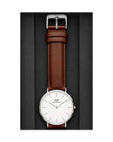 Daniel Wellington Classic St Mawes White Dial Brown Leather Strap Watch For Men - DW00100021
