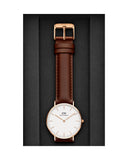 Daniel Wellington Classic St. Mawes White Dial Brown Leather Strap Watch for Men - DW00100035