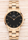 Daniel Wellington Iconic Link Black Dial Rose Gold Steel Strap Watch for Women - DW00100210