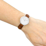 Daniel Wellington Petite White Dial Brown Leather Strap Watch For Women - DW00100243