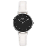 Daniel Wellington Classic Petite Bondi Black Dial White Leather Strap Watch For Women - DW00100284