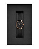 Daniel Wellington Classic Petite Pressed Ashfield Black Dial Black Mesh Bracelet Watch For Women - DW00100441
