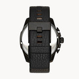 Diesel Mega Chief Chronograph Black Dial Black Leather Strap Watch For Men - DZ4323
