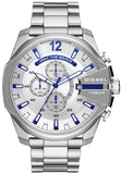 Diesel Mega Chief Chronograph White Dial Silver Steel Strap Watch For Men - DZ4477