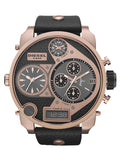 Diesel Big Daddy Gold & Black Dial Black Leather Strap Watch For Men - DZ7261