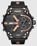 Diesel Mr Daddy 2.0 Chronograph Black Dial Black Leather Strap Watch For Men - DZ7350