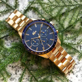 Lacoste Boston Blue Dial Gold Steel Strap Watch for Men - 2011096